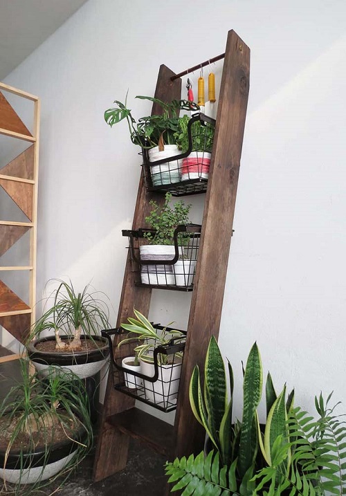 plant ladder with baskets